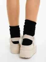 Papuci dama bej deschis din material textil Temaria