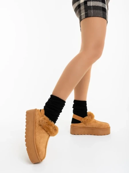 Papuci dama camel deschis din material textil Temaria