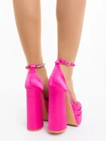 Pantofi dama cu toc fucsia din material textil Arcania