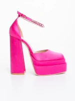 Pantofi dama cu toc fucsia din material textil Arcania