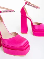 Pantofi dama cu toc fucsia din material textil Arcania
