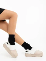 Papuci dama bej deschis din material textil Delisia