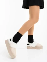 Papuci dama bej deschis din material textil Delisia