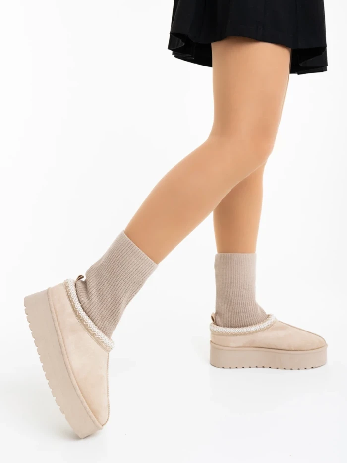 Cizme dama bej deschis din material textil Diaza