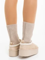 Cizme dama bej deschis din material textil Diaza