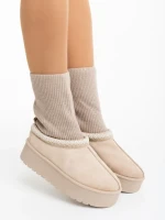 Cizme dama bej deschis din material textil Diaza