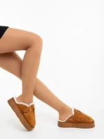 Papuci dama camel din material textil Sorella