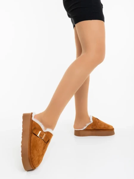 Papuci dama camel din material textil Sorella