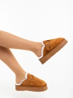 Papuci dama camel din material textil Sorella