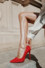 Pantofi dama cu toc rosii din piele ecologica lacuita Starlight