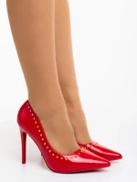 Pantofi dama cu toc rosii din piele ecologica lacuita Starlight