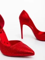 Pantofi dama cu toc rosii din material textil Zosia