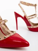 Pantofi dama cu toc rosii din piele ecologica lacuita Delaine