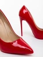 Pantofi dama cu toc rosii din piele ecologica lacuita Sheba
