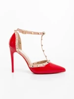 Pantofi dama cu toc rosii din piele ecologica lacuita Namora