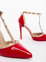 Pantofi dama cu toc rosii din piele ecologica lacuita Namora