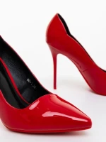 Pantofi dama cu toc rosii din piele ecologica lacuita Iluna