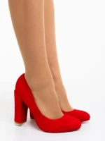 Pantofi dama cu toc rosii din material textil Wisteria