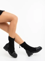 Ghete dama negre din piele ecologica si material textil Ignacia