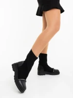 Ghete dama negre din piele ecologica si material textil Ignacia