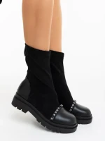 Ghete dama negre din piele ecologica si material textil Ignacia