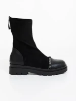 Ghete dama negre din piele ecologica si material textil Ignacia