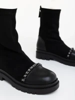 Ghete dama negre din piele ecologica si material textil Ignacia