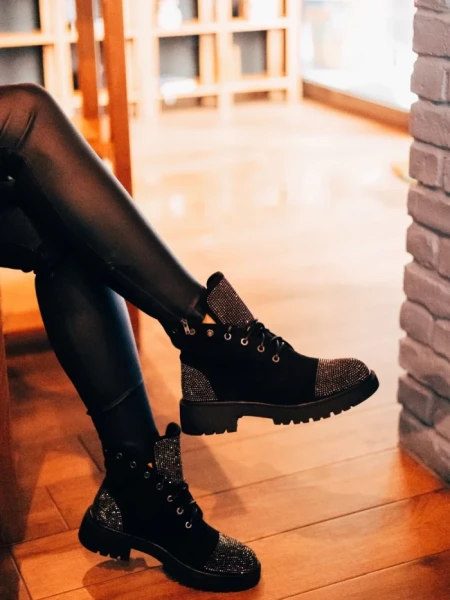 Ghete dama negre din material textil Candida