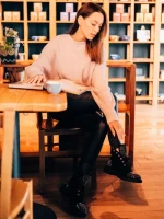 Ghete dama negre din material textil Candida