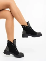 Ghete dama negre din material textil Candida