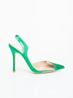 Pantofi dama cu toc verzi din material textil Tameza