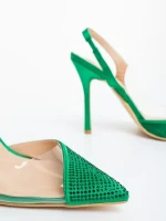 Pantofi dama cu toc verzi din material textil Tameza