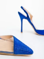 Pantofi dama cu toc albastri din material textil Tameza