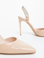 Pantofi dama cu toc bej din piele ecologica lacuita Coralina