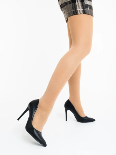 Pantofi dama cu toc negri din piele ecologica Nozura