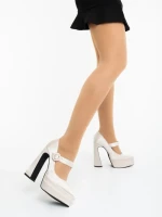 Pantofi dama bej cu toc din material textil Regena