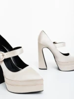 Pantofi dama bej cu toc din material textil Regena