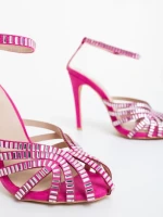 Sandale dama cu toc fucsia din material textil Atrina