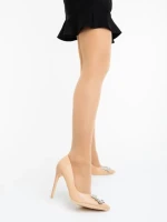 Pantofi dama cu toc bej din piele ecologica Danzia