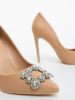 Pantofi dama cu toc bej din piele ecologica Danzia