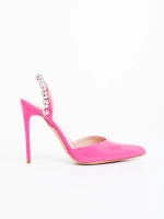 Pantofi dama cu toc roz din piele ecologica lacuita Coralina