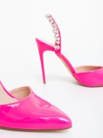 Pantofi dama cu toc roz din piele ecologica lacuita Coralina
