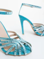 Sandale dama cu toc albastre din material textil Atrina