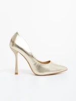 Pantofi dama cu toc aurii din piele ecologica lacuita Frodina