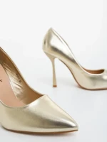 Pantofi dama cu toc aurii din piele ecologica lacuita Frodina