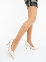 Pantofi dama cu toc bej din piele ecologica Zafrani