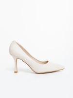 Pantofi dama cu toc bej din piele ecologica Zafrani