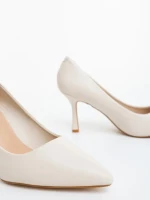 Pantofi dama cu toc bej din piele ecologica Zafrani