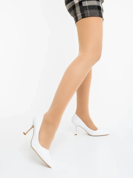 Pantofi dama cu toc albi din piele ecologica Zafrani