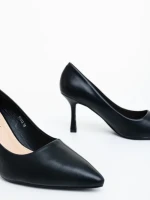 Pantofi dama cu toc negri din piele ecologica Zafrani